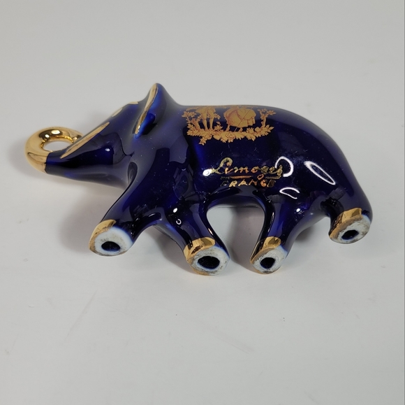 Limoges Castel France Cobalt Blue with Gold Porcelain Baby Elephant Figure - Picture 11 of 14